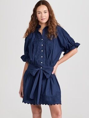 Juliet Dunn Navy Poplin Blouson Dress Size 1 Small
